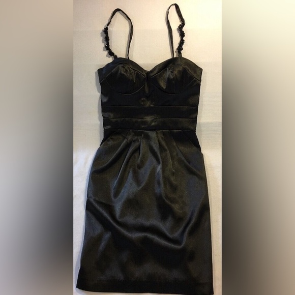 🔥Satin Corset Top Spaghetti Strap Black Mini Dress - Picture 1 of 7